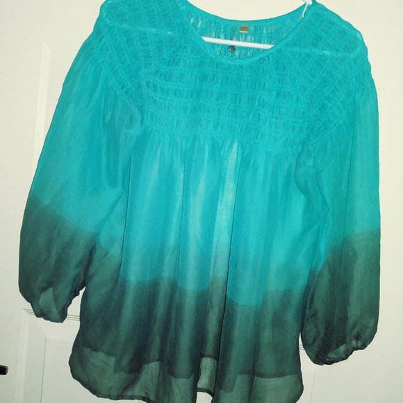 JUST PEARLS | Semi Sheer Blue & Gray Blouse - Picture 1 of 3